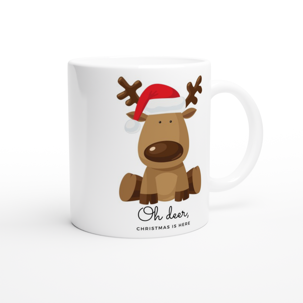 Oh Deer, Christmas Is Here - White 11oz Ceramic Mug Christmas Mug Globally Fulfilled