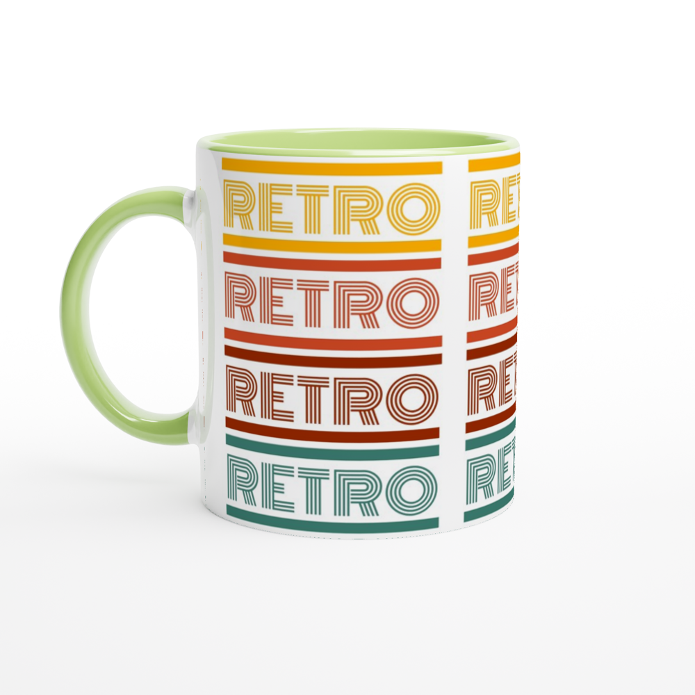 Retro - White 11oz Ceramic Mug with Colour Inside ceramic green Colour 11oz Mug Globally Fulfilled Retro
