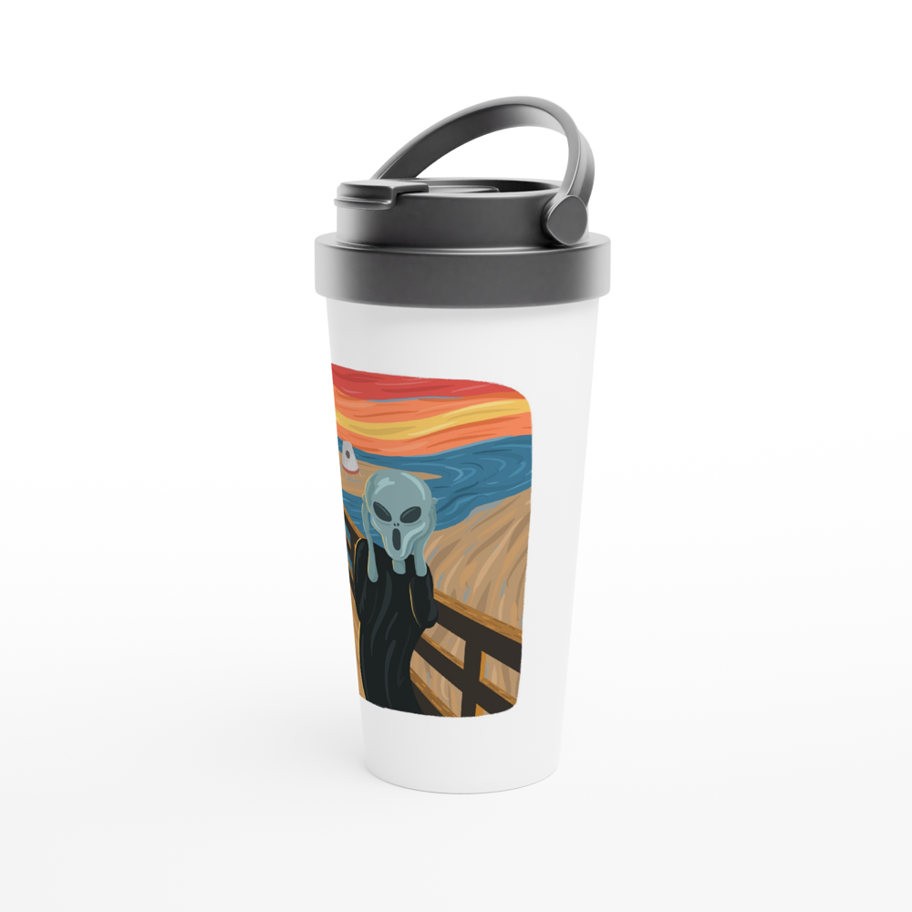 Alien Scream - White 15oz Stainless Steel Travel Mug Travel Mug Globally Fulfilled Sci Fi