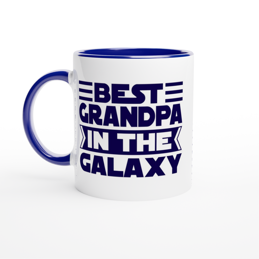 Best Grandpa In The Galaxy - White 11oz Ceramic Mug with Colour Inside ceramic blue Colour 11oz Mug Dad Globally Fulfilled