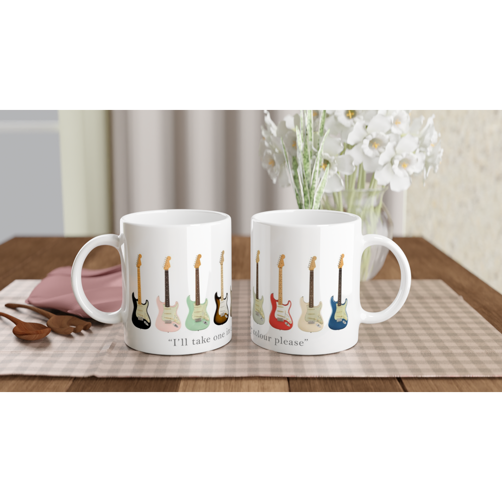 Guitars In Every Colour - White 11oz Ceramic Mug White 11oz Ceramic Mug White 11oz Mug Globally Fulfilled Music