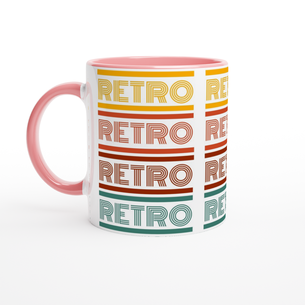 Retro - White 11oz Ceramic Mug with Colour Inside Colour 11oz Mug Globally Fulfilled Retro