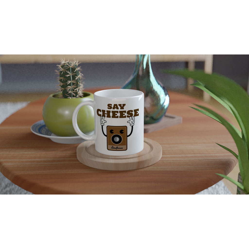 Say Cheese, Retro Camera - White 11oz Ceramic Mug White 11oz Mug Globally Fulfilled Retro Tech