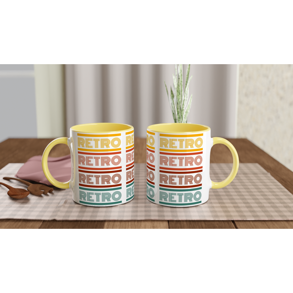 Retro - White 11oz Ceramic Mug with Colour Inside Colour 11oz Mug Globally Fulfilled Retro
