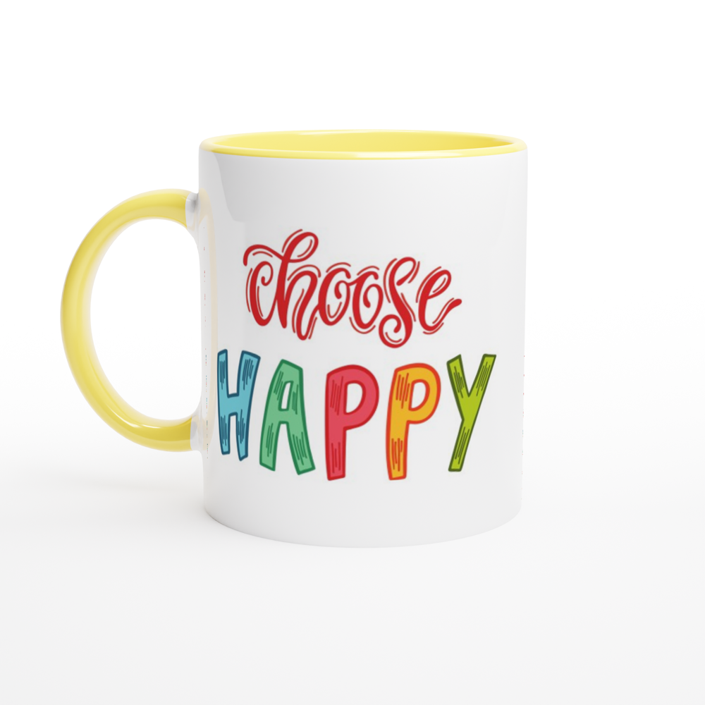 Choose Happy - White 11oz Ceramic Mug with Colour Inside Colour 11oz Mug Globally Fulfilled Motivation