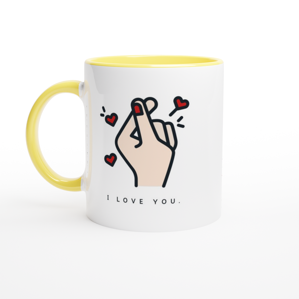 I Love You White 11oz Ceramic Mug with Colour Inside ceramic yellow Colour 11oz Mug Globally Fulfilled Love