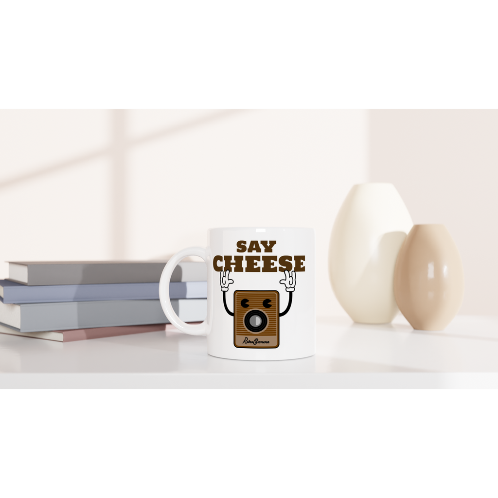 Say Cheese, Retro Camera - White 11oz Ceramic Mug White 11oz Mug Globally Fulfilled Retro Tech