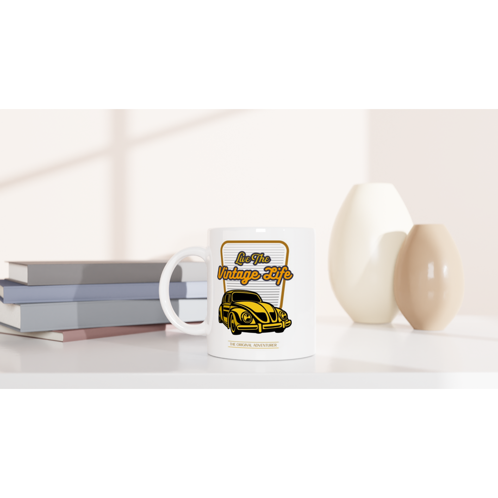 Live The Vintage Life - White 11oz Ceramic Mug White 11oz Mug Globally Fulfilled Retro