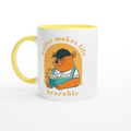 Coffee Makes Life Bearable - White 11oz Ceramic Mug with Colour Inside ceramic yellow Colour 11oz Mug animal Coffee Globally Fulfilled