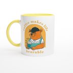 Coffee Makes Life Bearable - White 11oz Ceramic Mug with Colour Inside ceramic yellow Colour 11oz Mug animal Coffee Globally Fulfilled