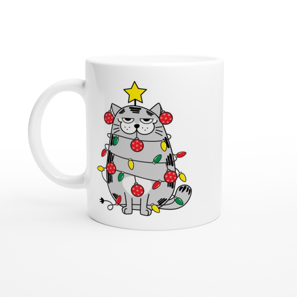 Christmas Cat - White 11oz Ceramic Mug White 11oz Ceramic Mug Christmas Mug Globally Fulfilled