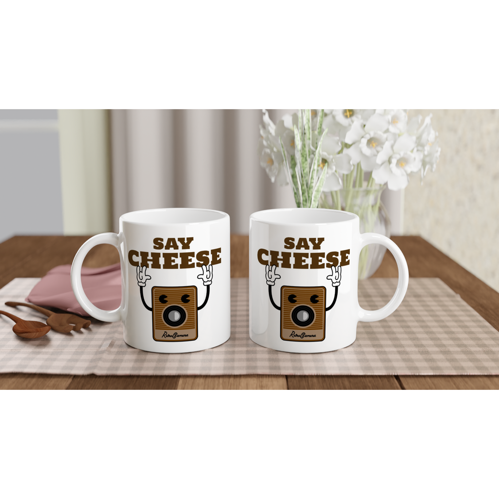 Say Cheese, Retro Camera - White 11oz Ceramic Mug White 11oz Mug Globally Fulfilled Retro Tech