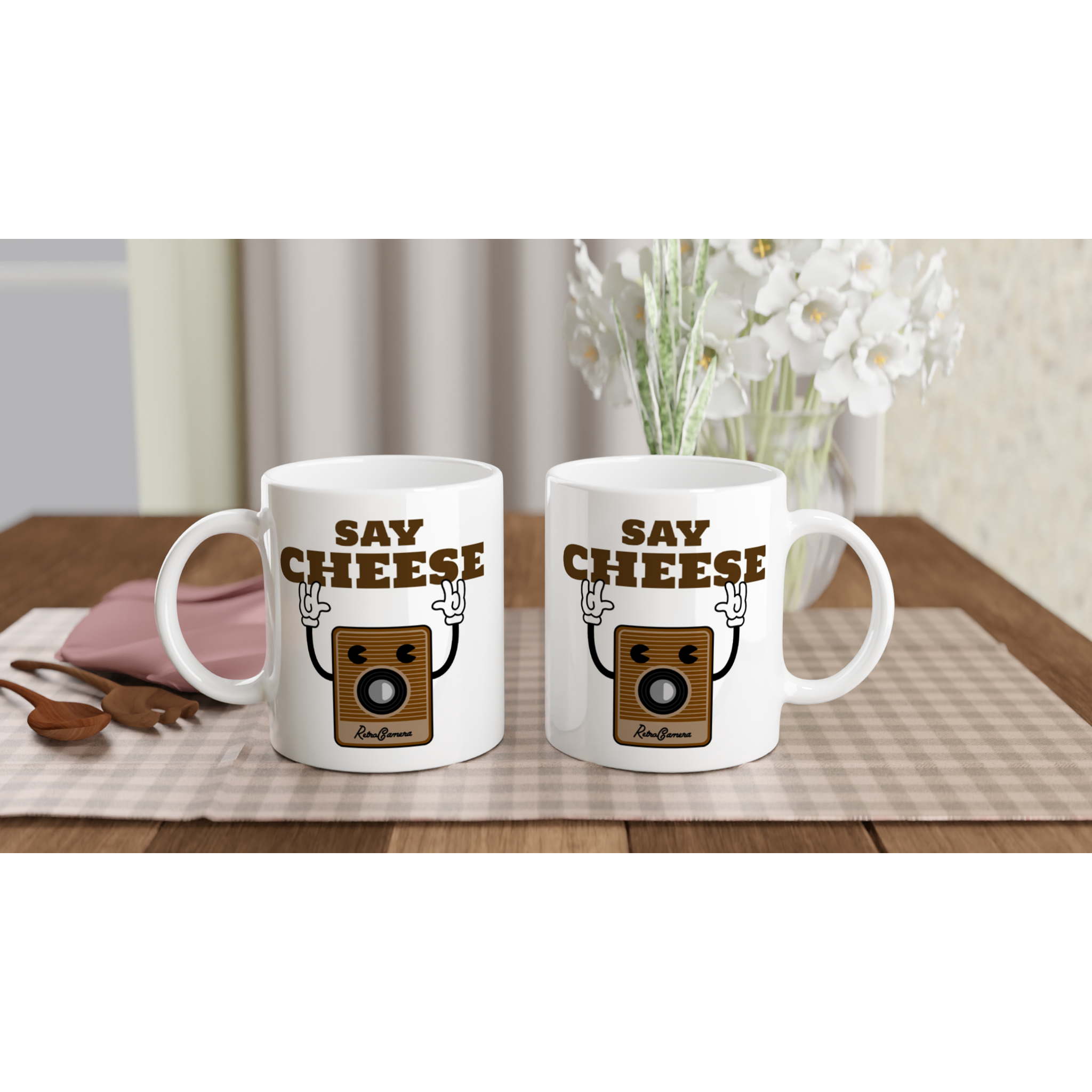 Say Cheese, Retro Camera - White 11oz Ceramic Mug White 11oz Mug Globally Fulfilled Retro Tech