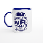 Home Is Where The WIFI Connects Automatically - White 11oz Ceramic Mug with Colour Inside ceramic blue Colour 11oz Mug Globally Fulfilled Tech