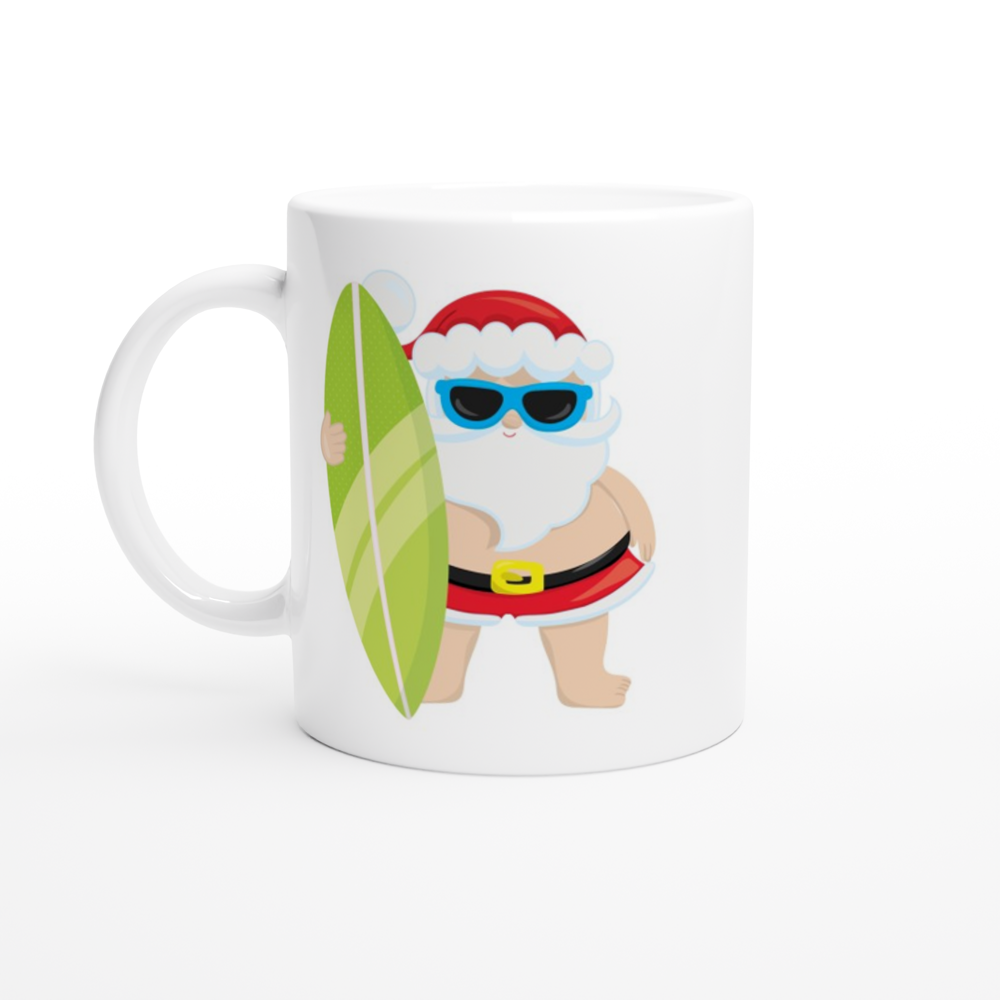 Surf Santa - White 11oz Ceramic Mug Christmas Mug Globally Fulfilled