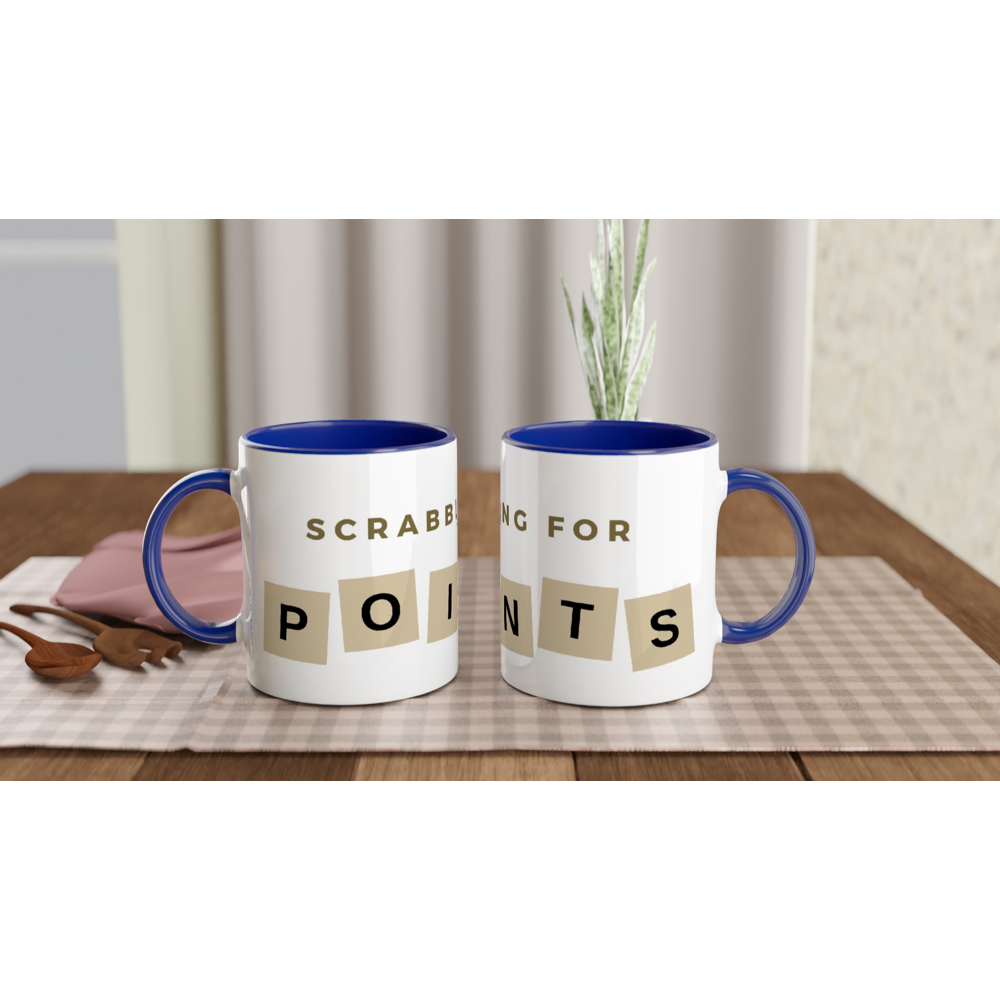Scrabbling For Points - White 11oz Ceramic Mug with Colour Inside ceramic blue Colour 11oz Mug Games Globally Fulfilled