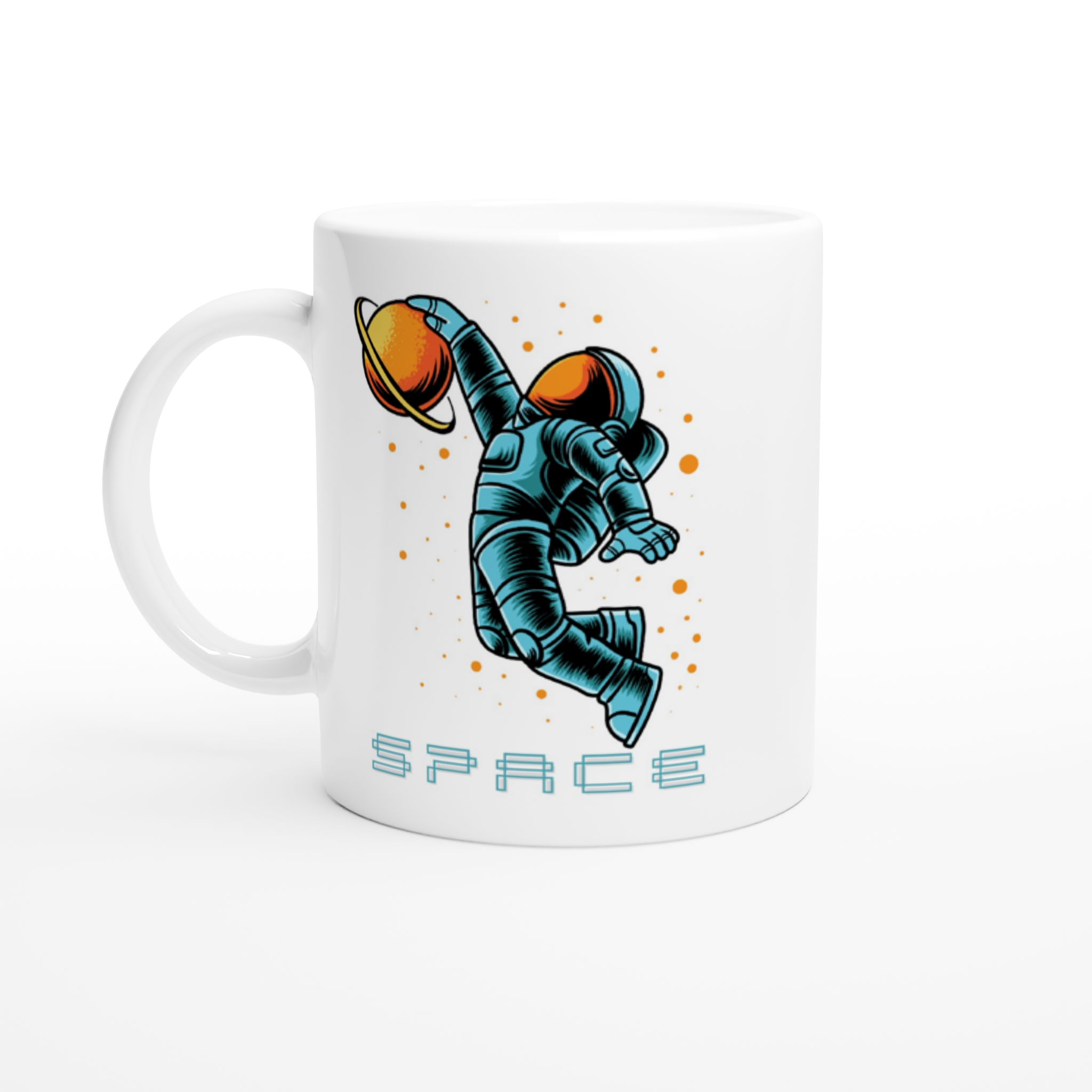 Astronaut Basketball - White 11oz Ceramic Mug Default Title White 11oz Mug Globally Fulfilled Space