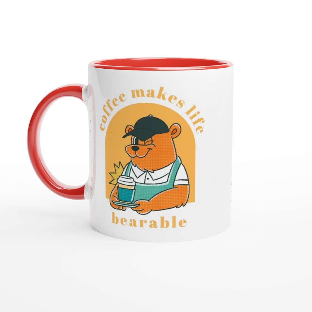 Coffee Makes Life Bearable - White 11oz Ceramic Mug with Colour Inside ceramic red Colour 11oz Mug animal Coffee Globally Fulfilled