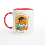 Coffee Makes Life Bearable - White 11oz Ceramic Mug with Colour Inside ceramic red Colour 11oz Mug animal Coffee Globally Fulfilled