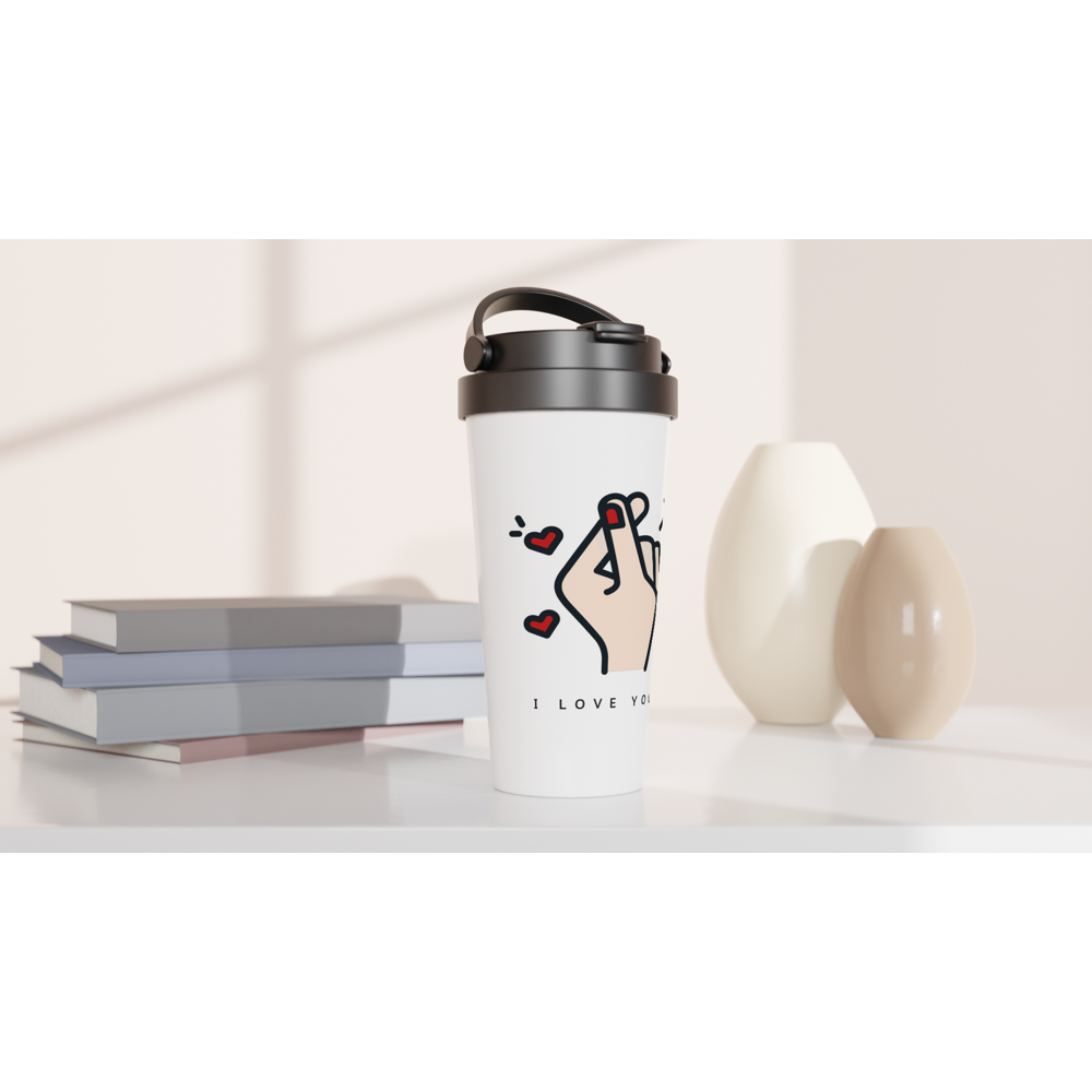 I Love You White 15oz Stainless Steel Travel Mug Travel Mug Globally Fulfilled Love