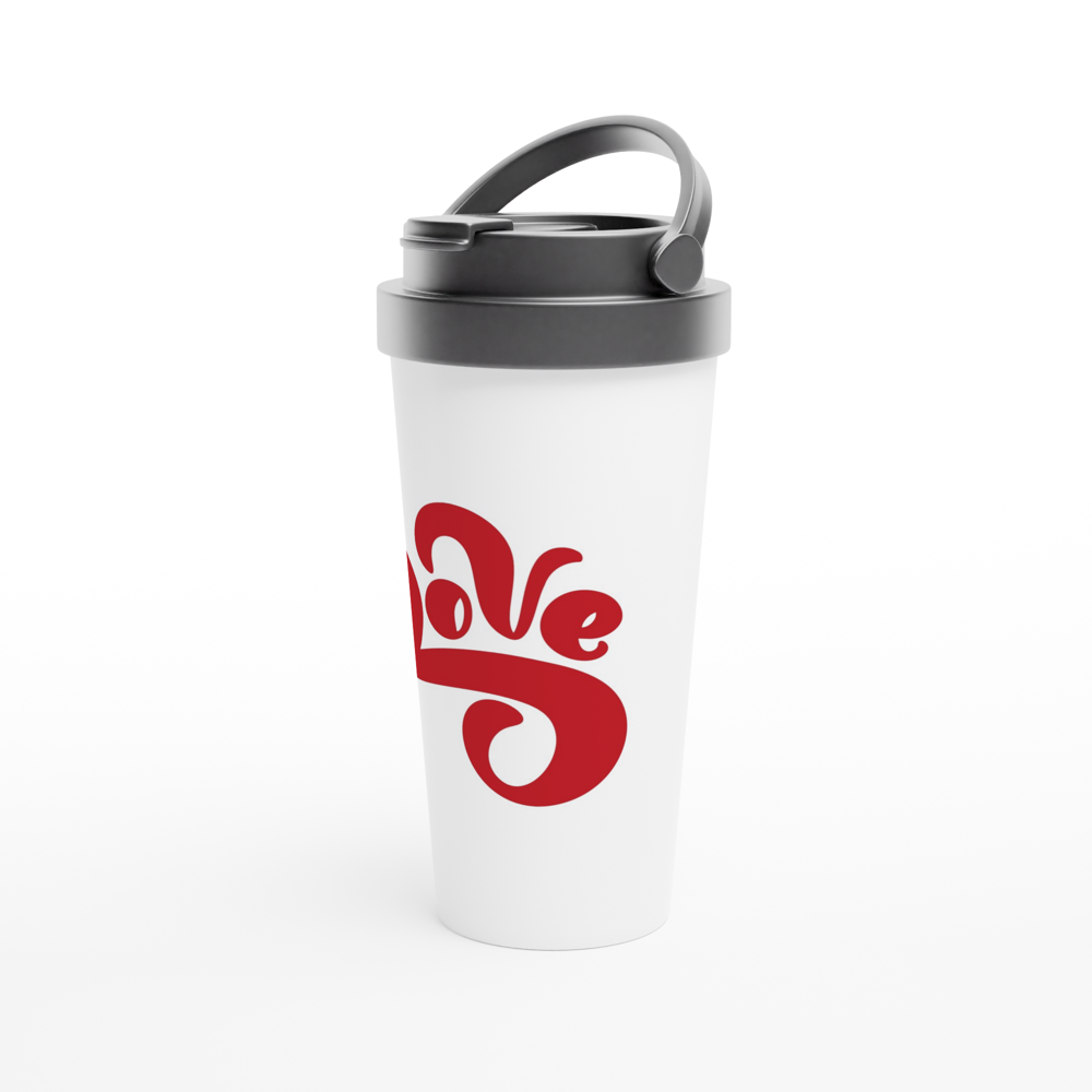 Love - White 15oz Stainless Steel Travel Mug Travel Mug Globally Fulfilled