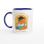 Coffee Makes Life Bearable - White 11oz Ceramic Mug with Colour Inside ceramic blue Colour 11oz Mug animal Coffee Globally Fulfilled