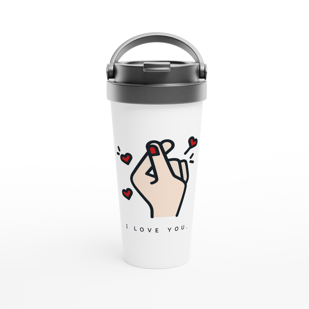 I Love You White 15oz Stainless Steel Travel Mug Travel Mug Globally Fulfilled Love