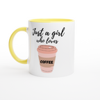 Just A Girl Who Loves Coffee - White 11oz Ceramic Mug with Colour Inside ceramic yellow Colour 11oz Mug Coffee Globally Fulfilled