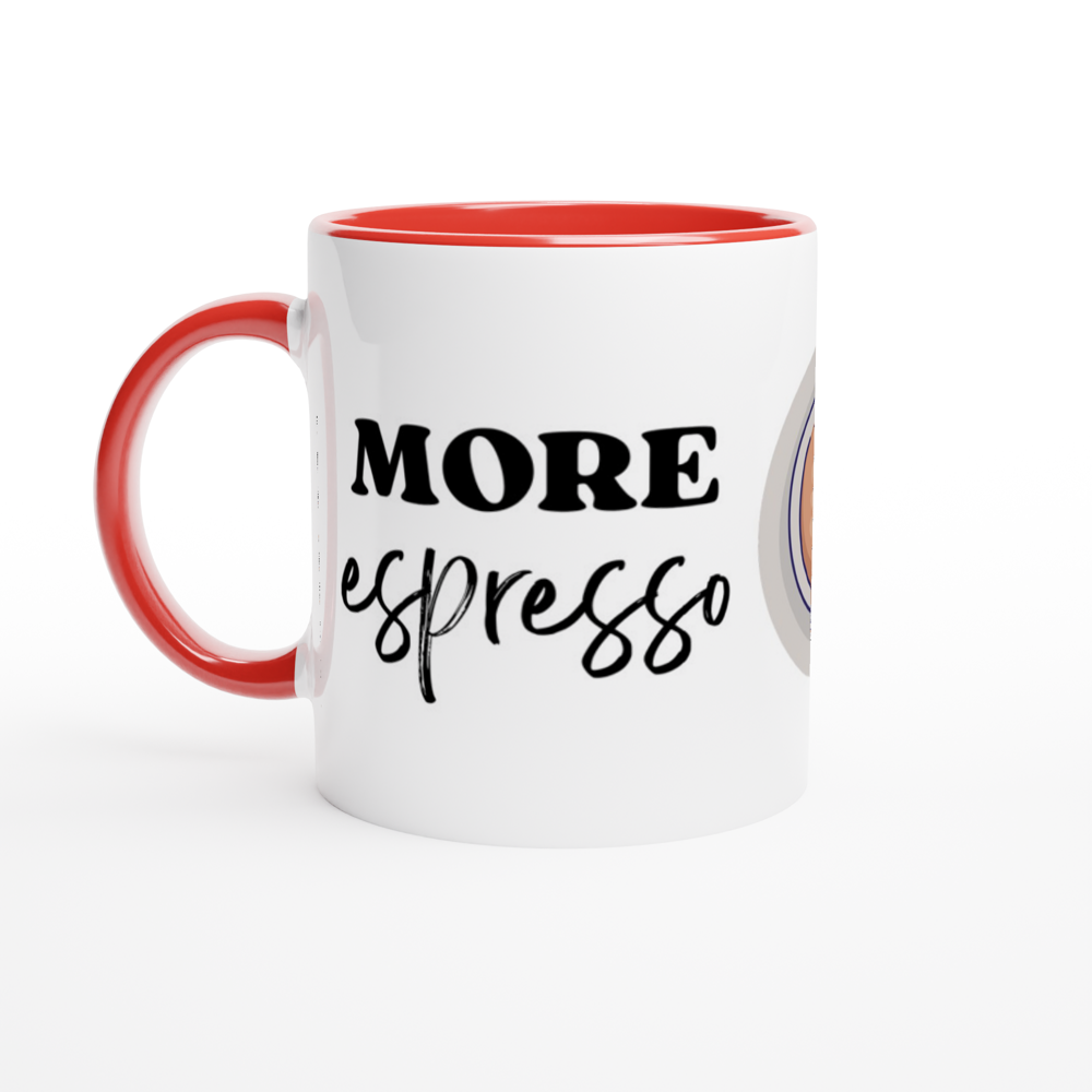 More Espresso, Less Depresso - White 11oz Ceramic Mug with Colour Inside ceramic red Colour 11oz Mug Coffee Globally Fulfilled