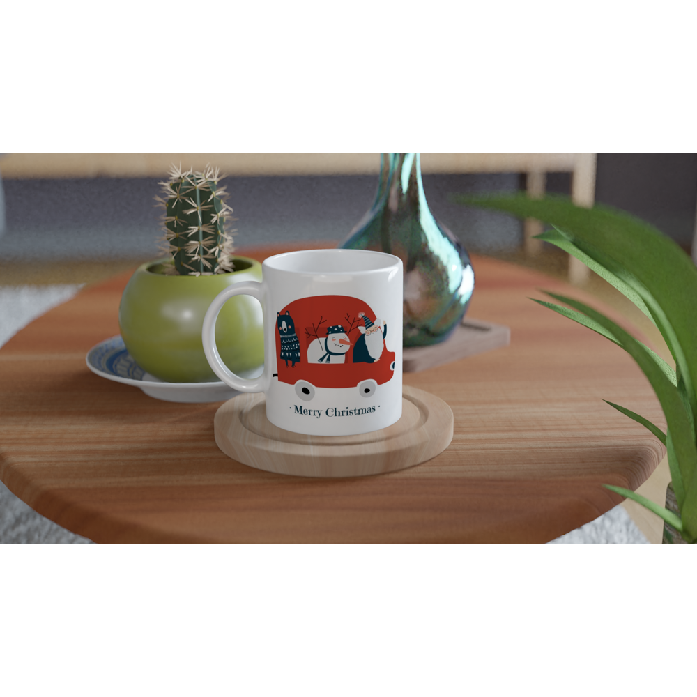 Santa Car - White 11oz Ceramic Mug Christmas Mug Globally Fulfilled