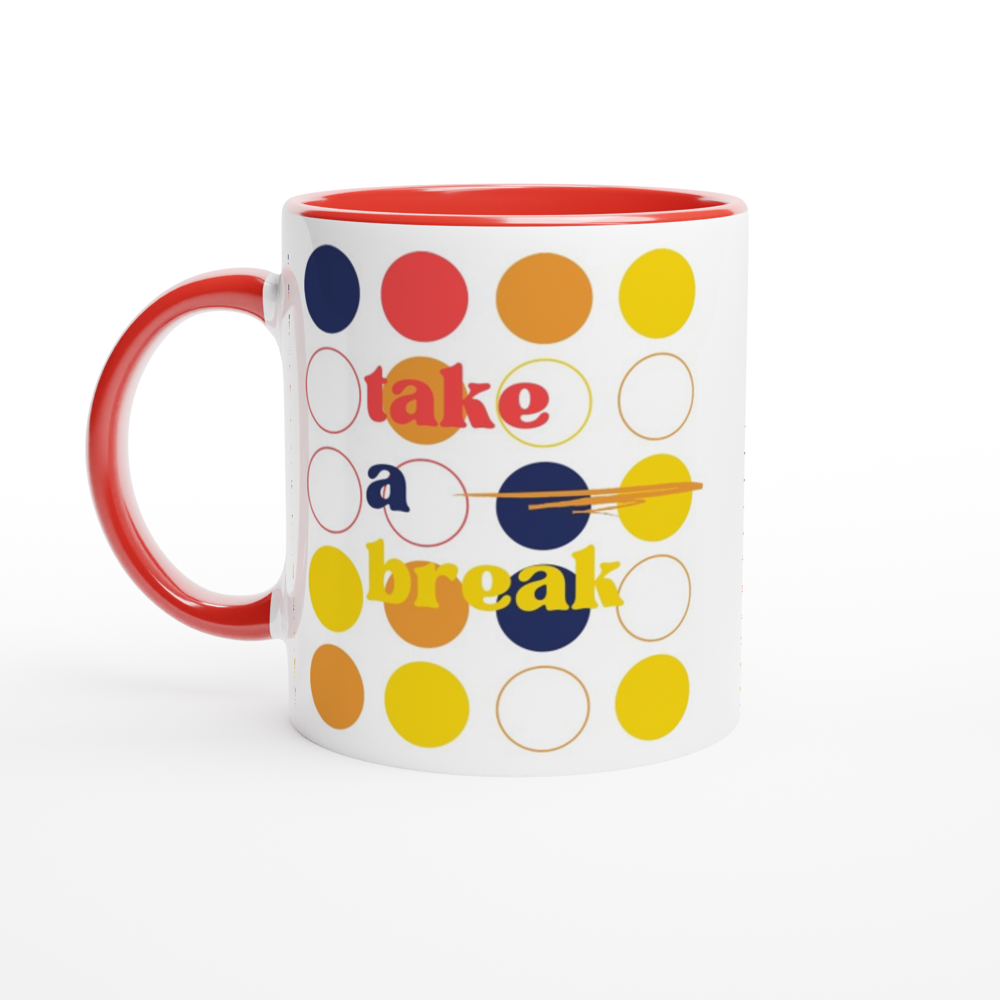 Take A Break - White 11oz Ceramic Mug with Colour Inside ceramic red Colour 11oz Mug Globally Fulfilled