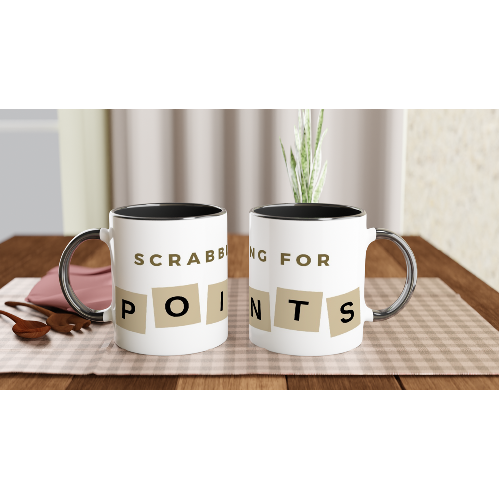 Scrabbling For Points - White 11oz Ceramic Mug with Colour Inside ceramic black Colour 11oz Mug Games Globally Fulfilled