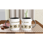 Scrabbling For Points - White 11oz Ceramic Mug with Colour Inside ceramic black Colour 11oz Mug Games Globally Fulfilled
