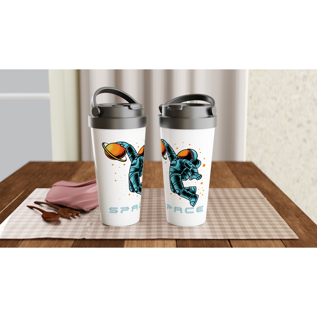 Astronaut Basketball - White 15oz Stainless Steel Travel Mug Travel Mug Globally Fulfilled Space