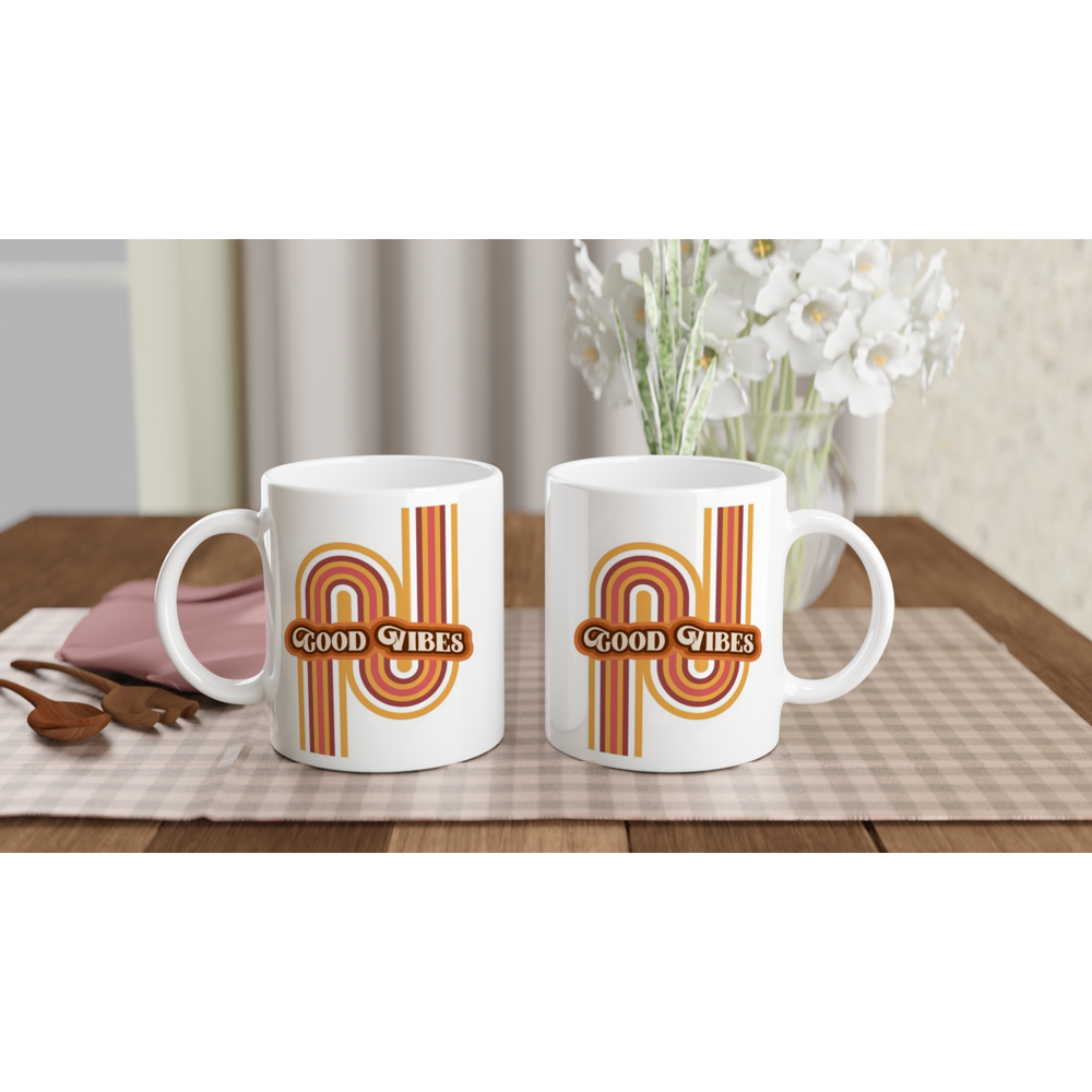 Good Vibes - White 11oz Ceramic Mug White 11oz Mug Globally Fulfilled Retro