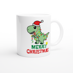 Dinosaur Christmas - White 11oz Ceramic Mug Christmas Mug Globally Fulfilled