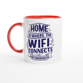 Home Is Where The WIFI Connects Automatically White 11oz Ceramic Mug with Colour Inside ceramic red Colour 11oz Mug Globally Fulfilled Tech