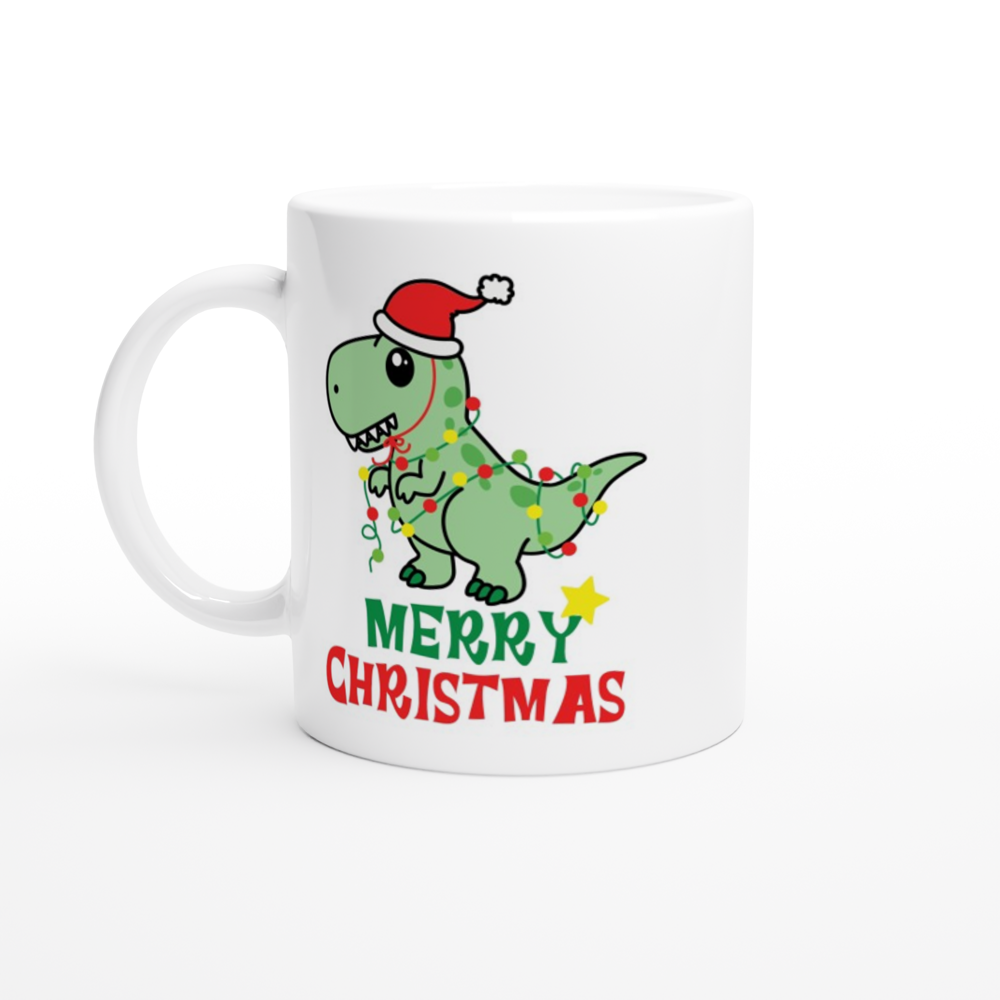 Dinosaur Christmas - White 11oz Ceramic Mug White 11oz Ceramic Mug Christmas Mug Globally Fulfilled