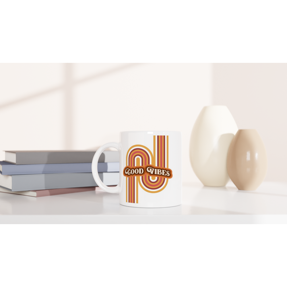 Good Vibes - White 11oz Ceramic Mug White 11oz Mug Globally Fulfilled Retro