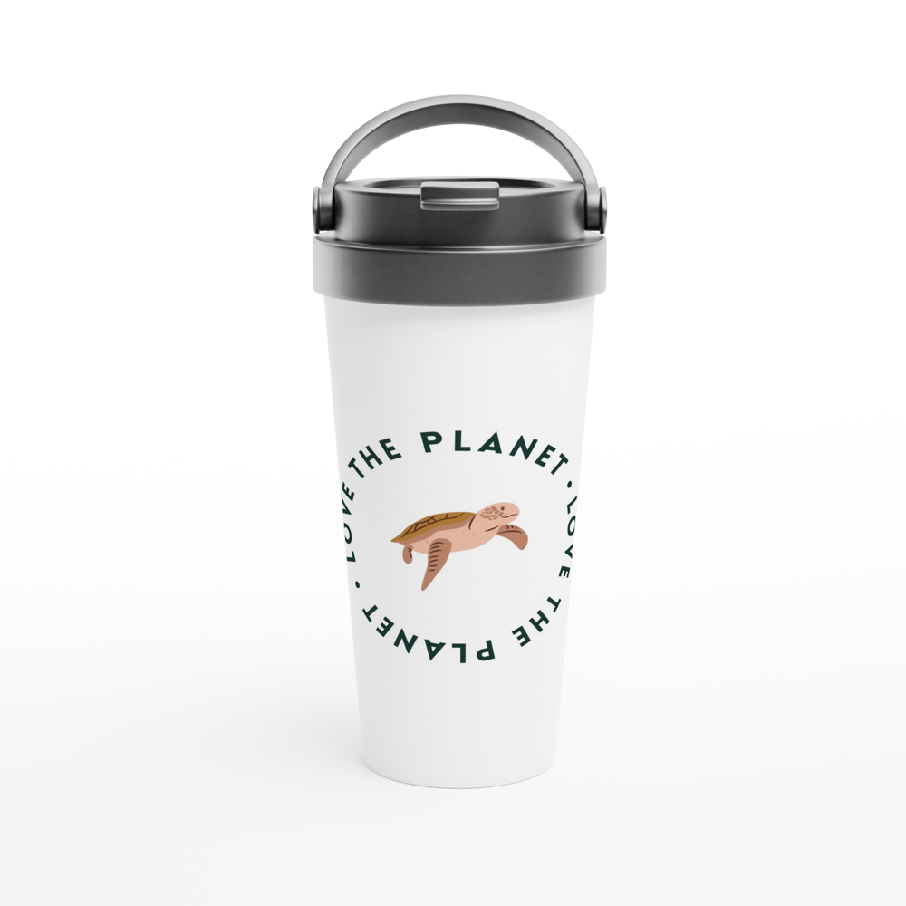 Love The Planet - White 15oz Stainless Steel Travel Mug Travel Mug animal Environment Globally Fulfilled