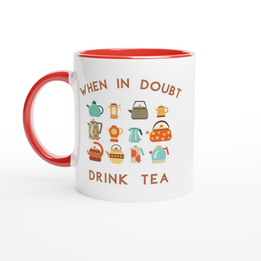 Drink Tea - White 11oz Ceramic Mug with Colour Inside ceramic red Colour 11oz Mug Globally Fulfilled Tea