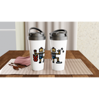 Rock And Roll - White 15oz Stainless Steel Travel Mug Travel Mug Globally Fulfilled Music