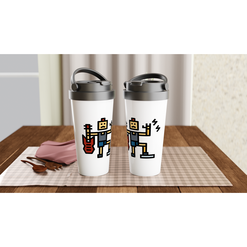 Rock And Roll - White 15oz Stainless Steel Travel Mug Travel Mug Globally Fulfilled Music