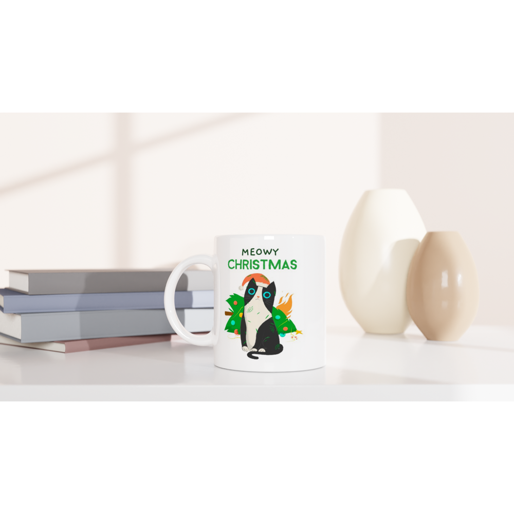 Meowy Christmas - White 11oz Ceramic Mug Christmas Mug Globally Fulfilled