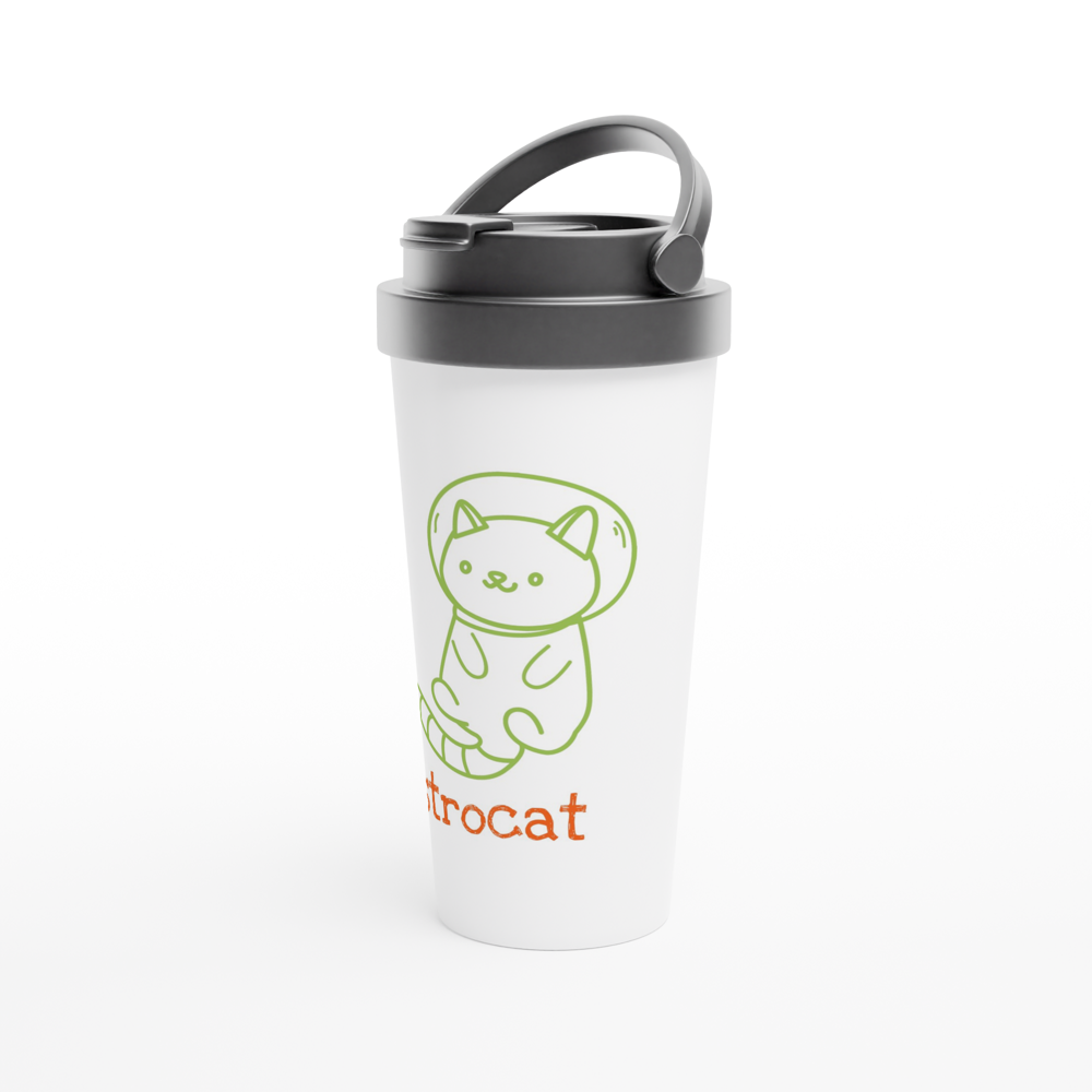 Astrocat - White 15oz Stainless Steel Travel Mug Travel Mug animal Globally Fulfilled Space