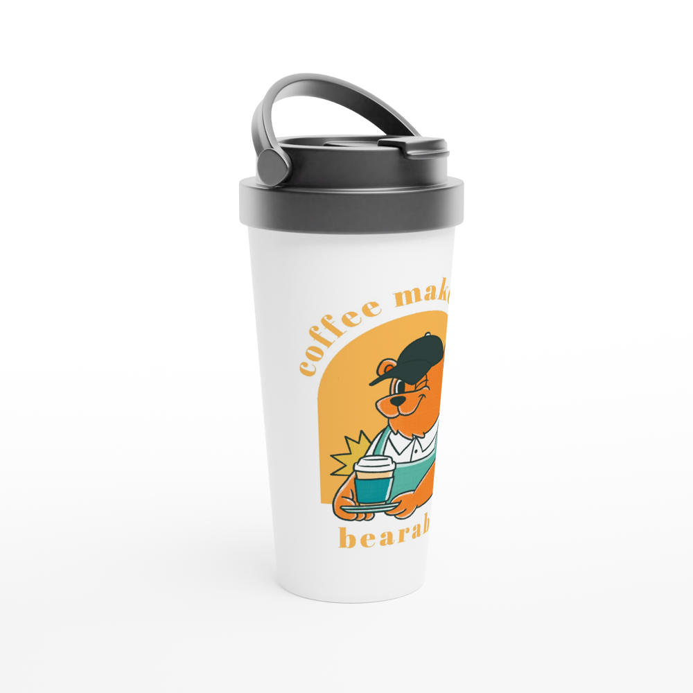 Coffee Makes Life Bearable - White 15oz Stainless Steel Travel Mug Travel Mug animal Coffee Globally Fulfilled