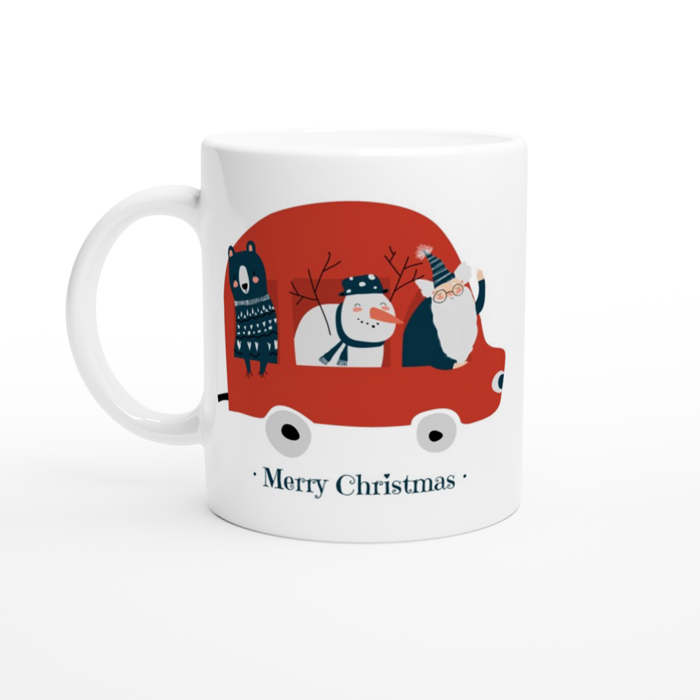 Santa Car - White 11oz Ceramic Mug White 11oz Ceramic Mug Christmas Mug Globally Fulfilled