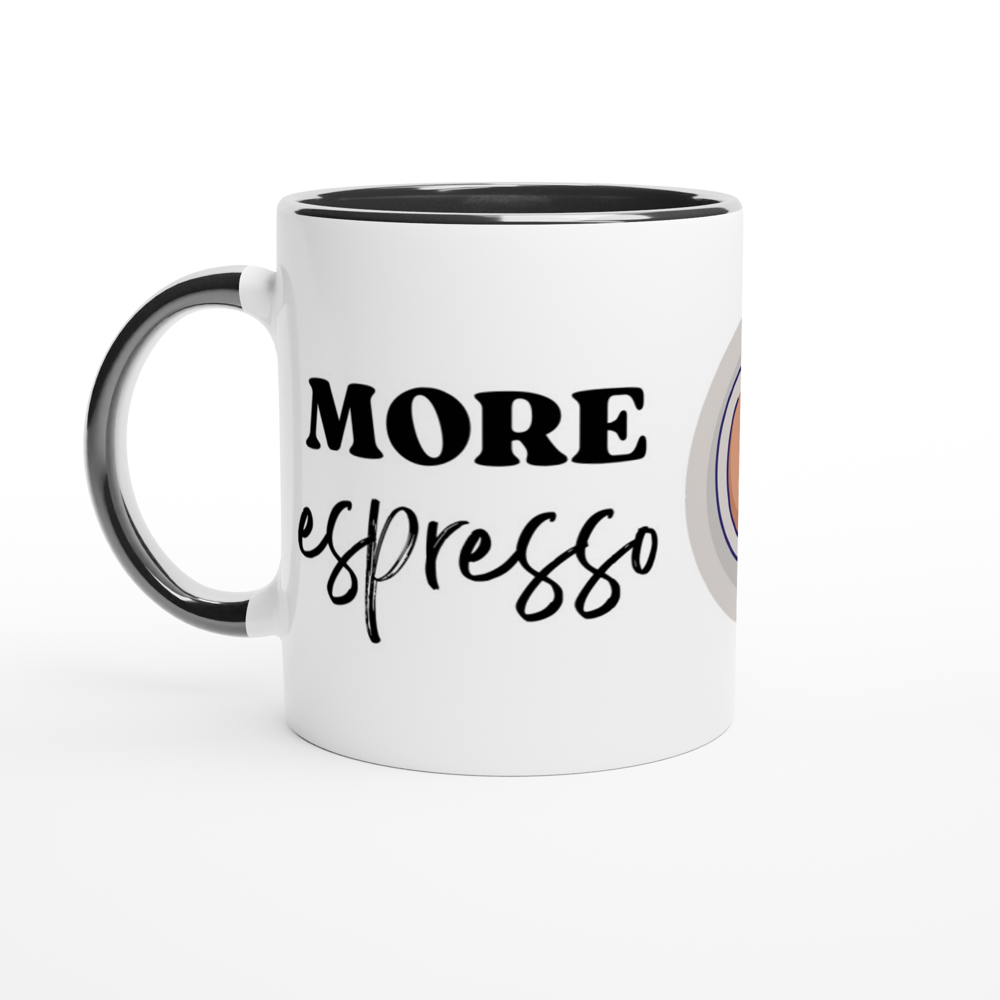 More Espresso, Less Depresso - White 11oz Ceramic Mug with Colour Inside ceramic black Colour 11oz Mug Coffee Globally Fulfilled