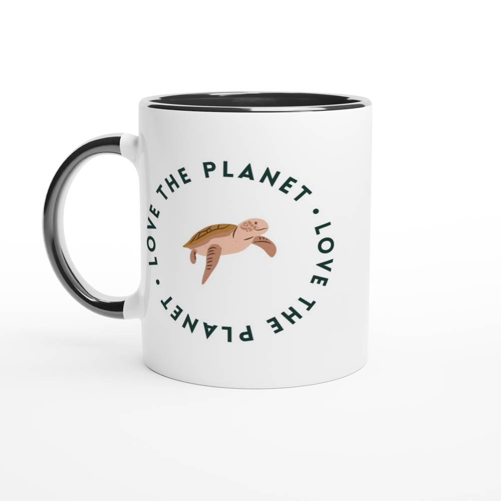 Love The Planet - White 11oz Ceramic Mug with Colour Inside ceramic black Colour 11oz Mug Environment Globally Fulfilled