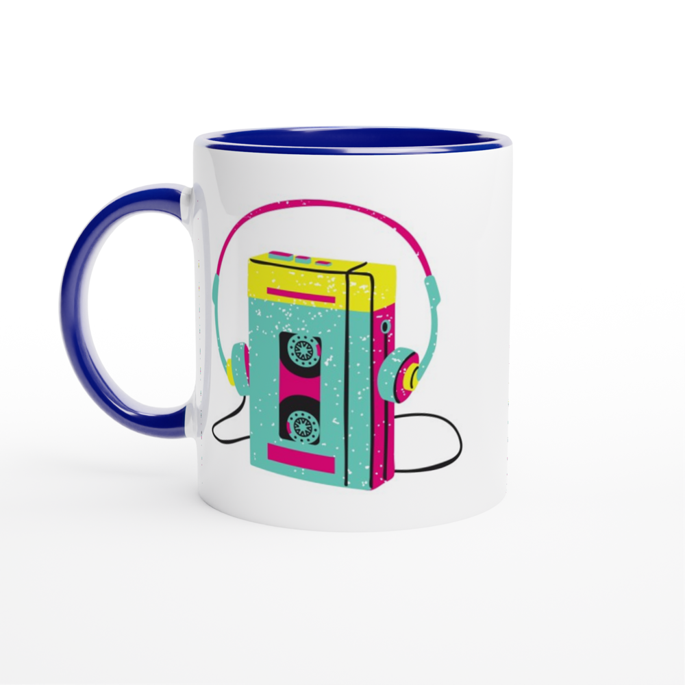 Wired For Sound, Music Player - White 11oz Ceramic Mug with Colour Inside Colour 11oz Mug Globally Fulfilled Music Retro